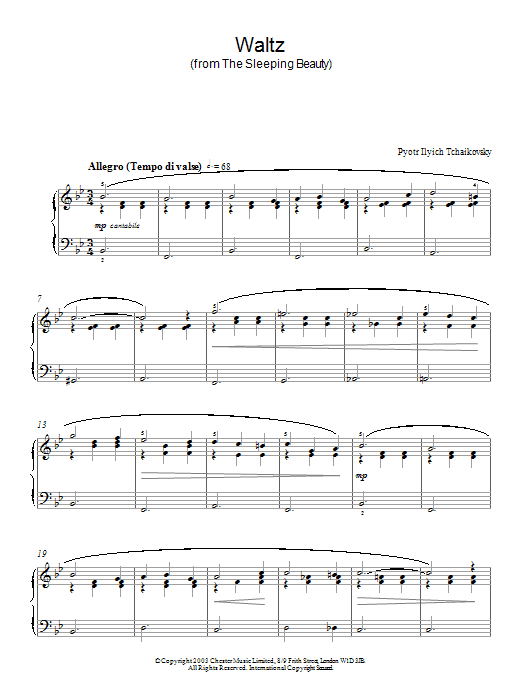 Pyotr Ilyich Tchaikovsky Waltz (from The Sleeping Beauty) sheet music notes and chords arranged for Beginner Piano (Abridged)