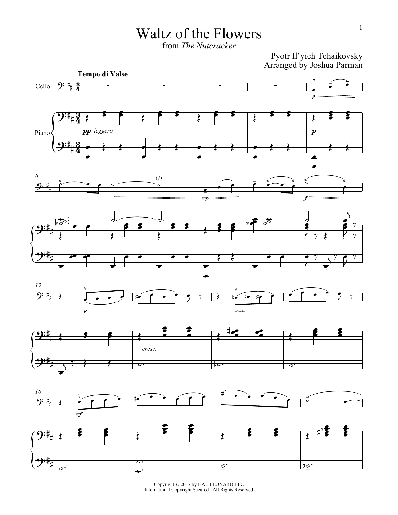 Pyotr Il'yich Tchaikovsky Waltz Of The Flowers sheet music notes and chords arranged for Cello and Piano