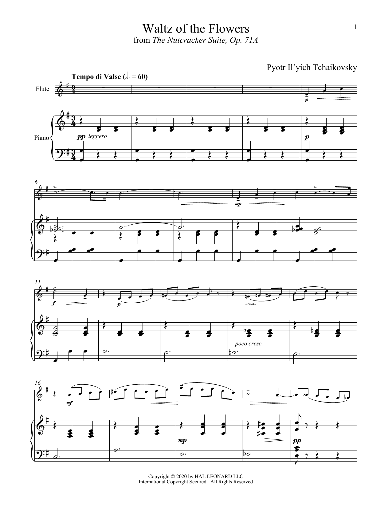 Pyotr Il'yich Tchaikovsky Waltz Of The Flowers, Op. 71a sheet music notes and chords arranged for Flute and Piano