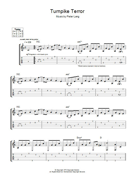 Peter Lang Turnpike Terror sheet music notes and chords arranged for Guitar Tab