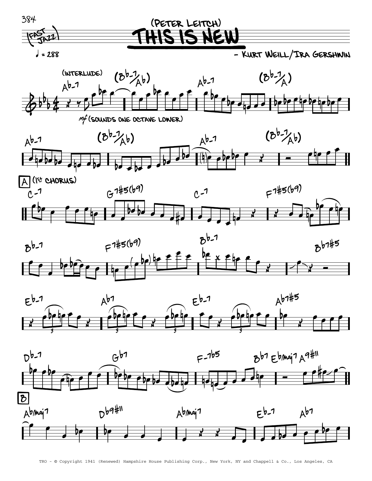 Peter Leitch This Is New (solo only) sheet music notes and chords arranged for Real Book – Melody & Chords