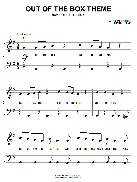 Peter Lurye Out Of The Box Theme sheet music notes and chords arranged for 5-Finger Piano