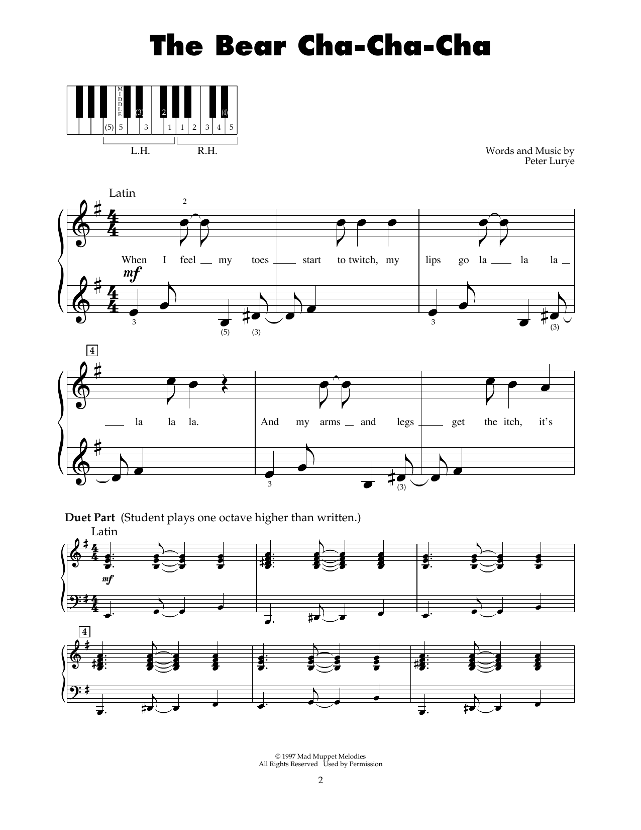 Peter Lurye The Bear Cha-Cha-Cha (from Bear In The Big Blue House) sheet music notes and chords arranged for 5-Finger Piano