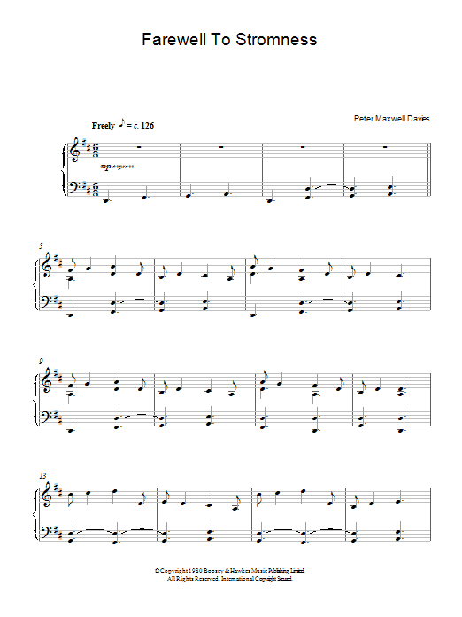 Peter Maxwell Davies Farewell To Stromness sheet music notes and chords arranged for Piano Solo