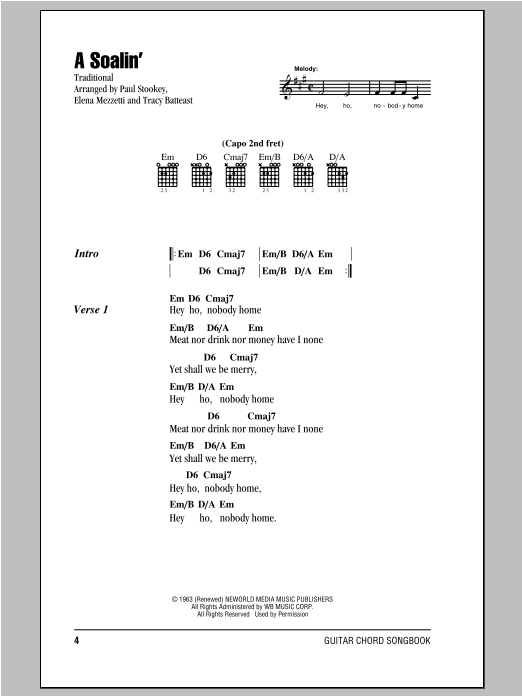 Peter, Paul & Mary A Soalin' sheet music notes and chords arranged for Guitar Chords/Lyrics