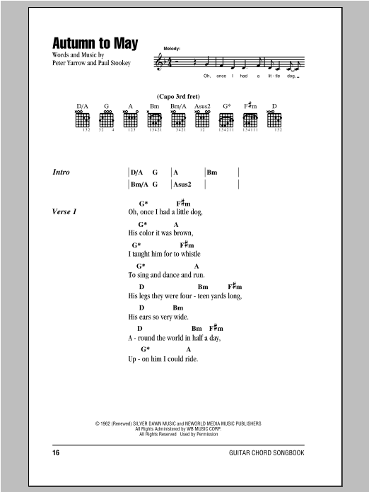 Peter, Paul & Mary Autumn To May sheet music notes and chords arranged for Guitar Chords/Lyrics