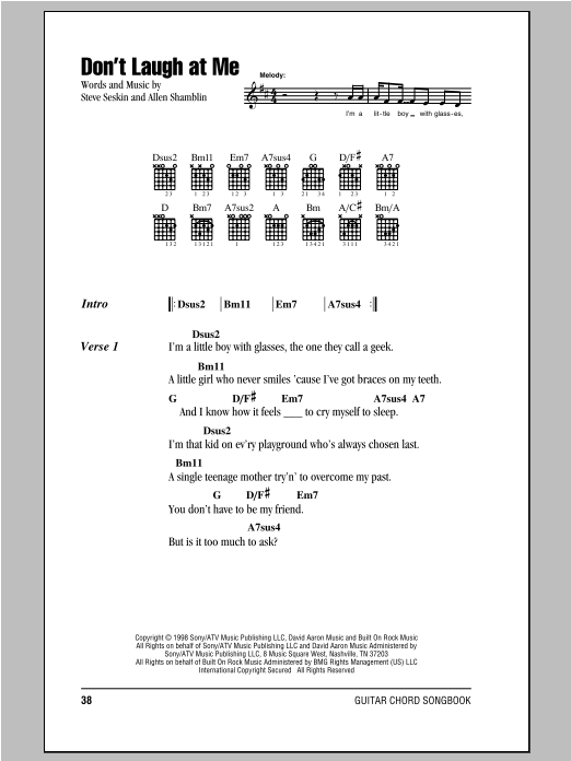 Peter, Paul & Mary Don't Laugh At Me sheet music notes and chords arranged for Guitar Chords/Lyrics