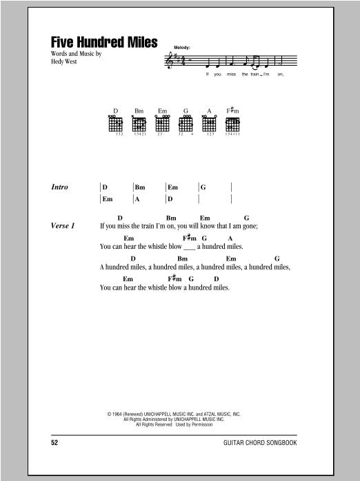 Peter, Paul & Mary Five Hundred Miles sheet music notes and chords arranged for Piano Duet