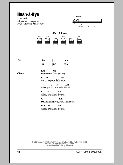 Peter, Paul & Mary Hush-A-Bye sheet music notes and chords arranged for Guitar Chords/Lyrics