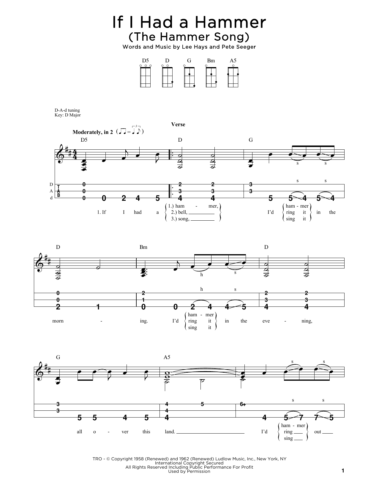 Peter, Paul & Mary If I Had A Hammer (The Hammer Song) (arr. Steven B. Eulberg) sheet music notes and chords arranged for Dulcimer