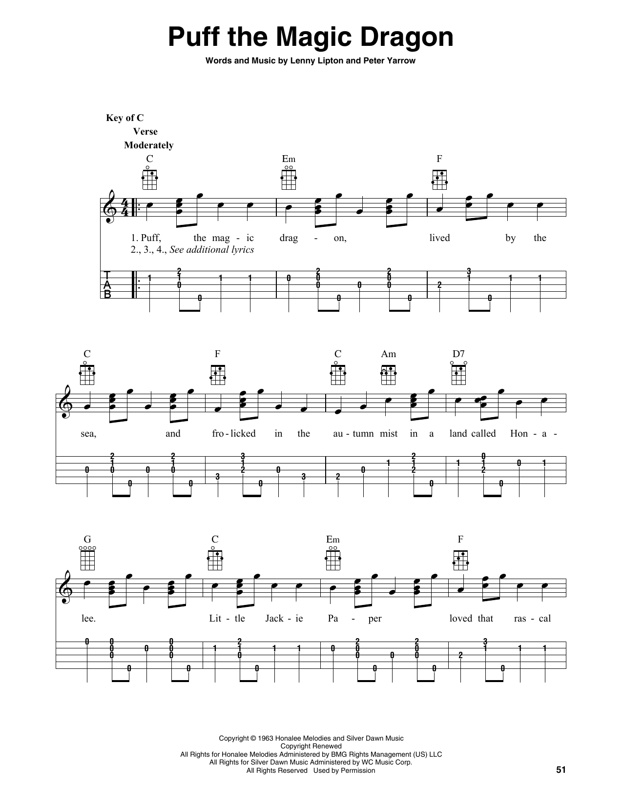 Peter, Paul & Mary Puff The Magic Dragon (arr. Fred Sokolow) sheet music notes and chords arranged for Banjo Tab