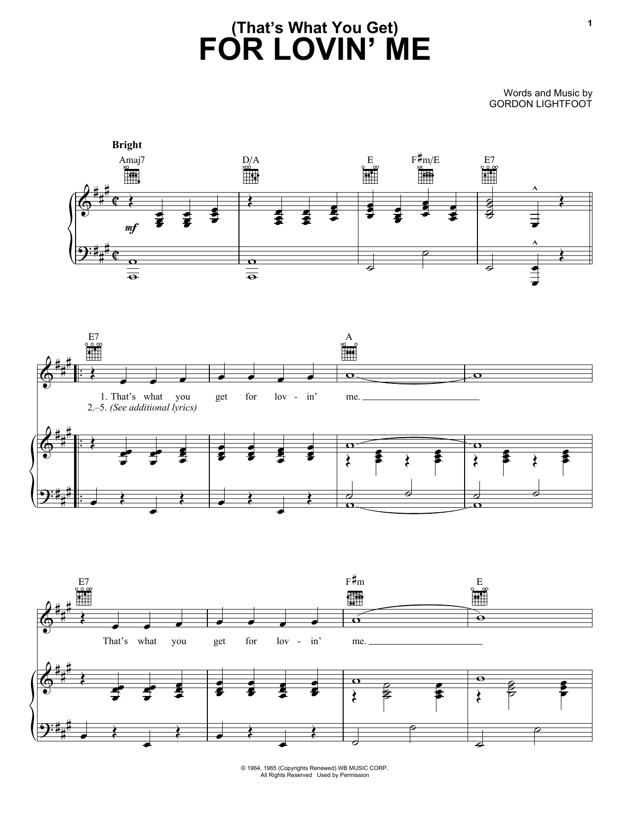 Peter, Paul & Mary (That's What You Get) For Lovin' Me sheet music notes and chords arranged for Piano, Vocal & Guitar Chords (Right-Hand Melody)
