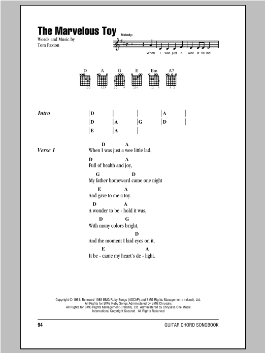 Peter, Paul & Mary The Marvelous Toy sheet music notes and chords arranged for Guitar Chords/Lyrics