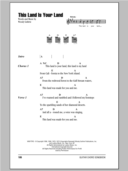 Peter, Paul & Mary This Land Is Your Land sheet music notes and chords arranged for Guitar Chords/Lyrics