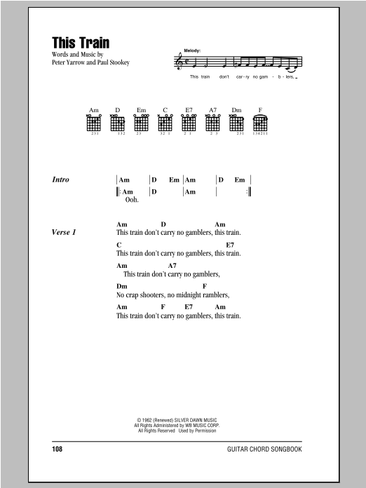 Peter, Paul & Mary This Train sheet music notes and chords arranged for Guitar Chords/Lyrics
