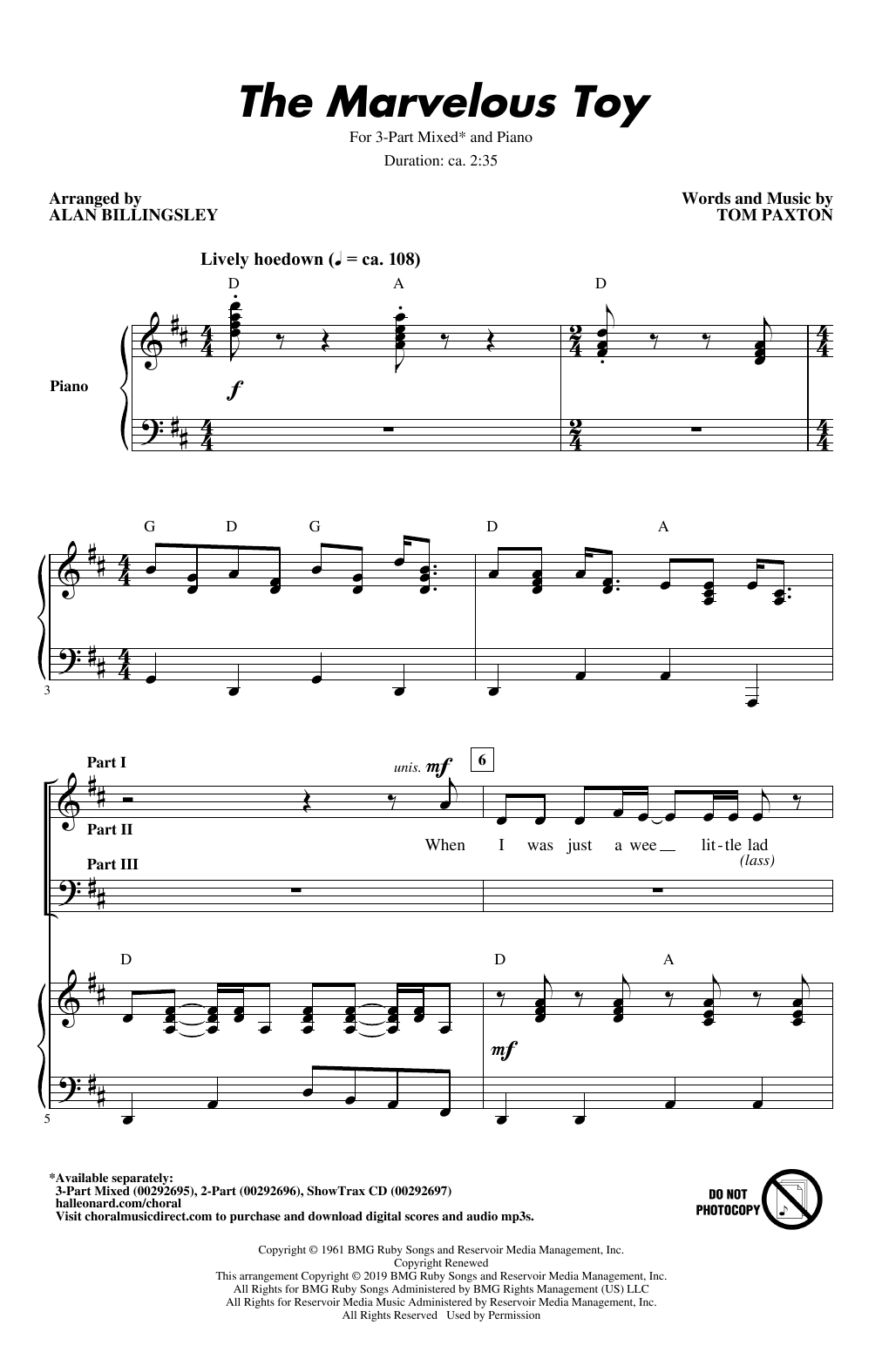 Peter, Paul and Mary The Marvelous Toy (arr. Alan Billingsley) sheet music notes and chords arranged for 2-Part Choir