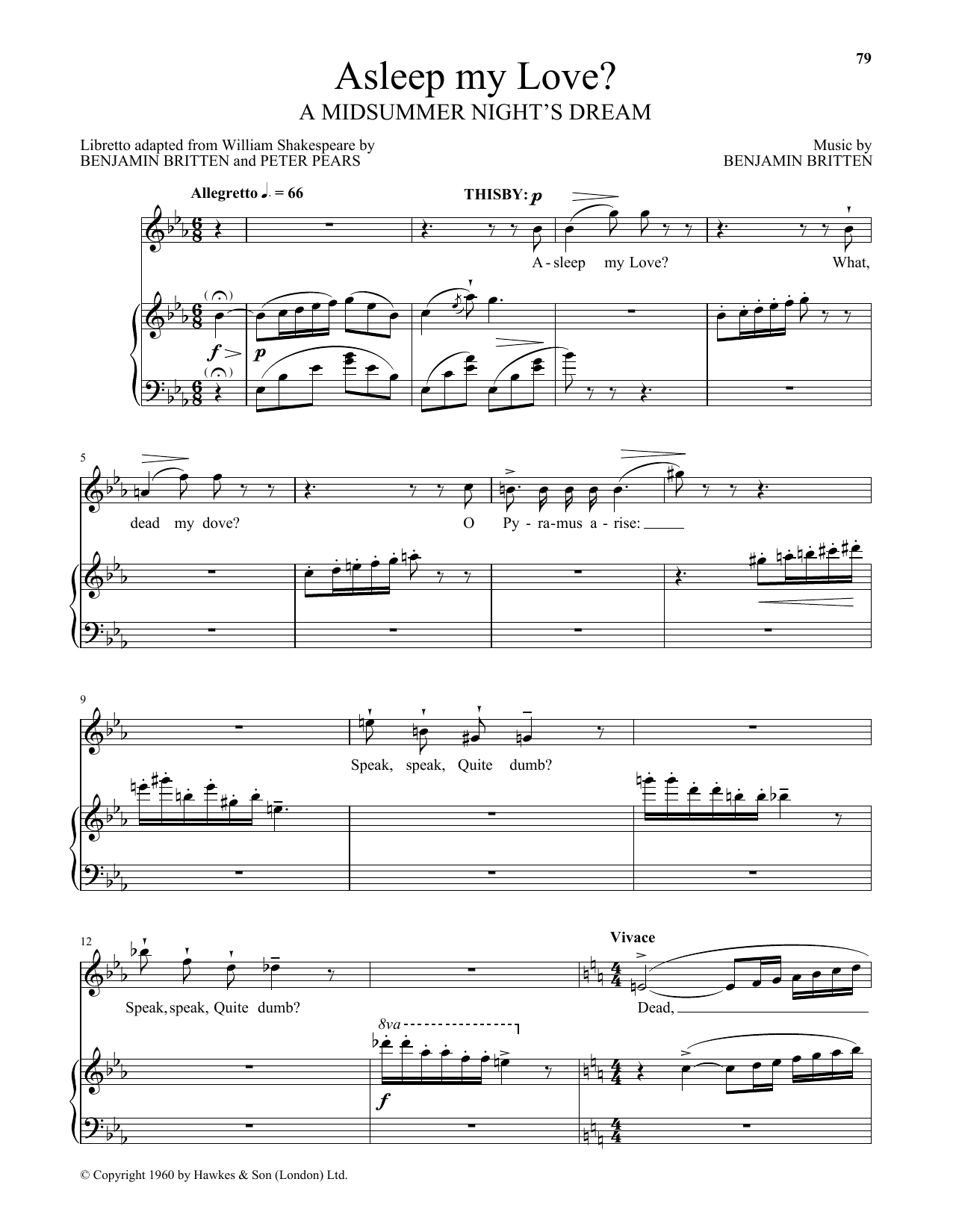 Peter Pears Asleep My Love? sheet music notes and chords arranged for Piano & Vocal