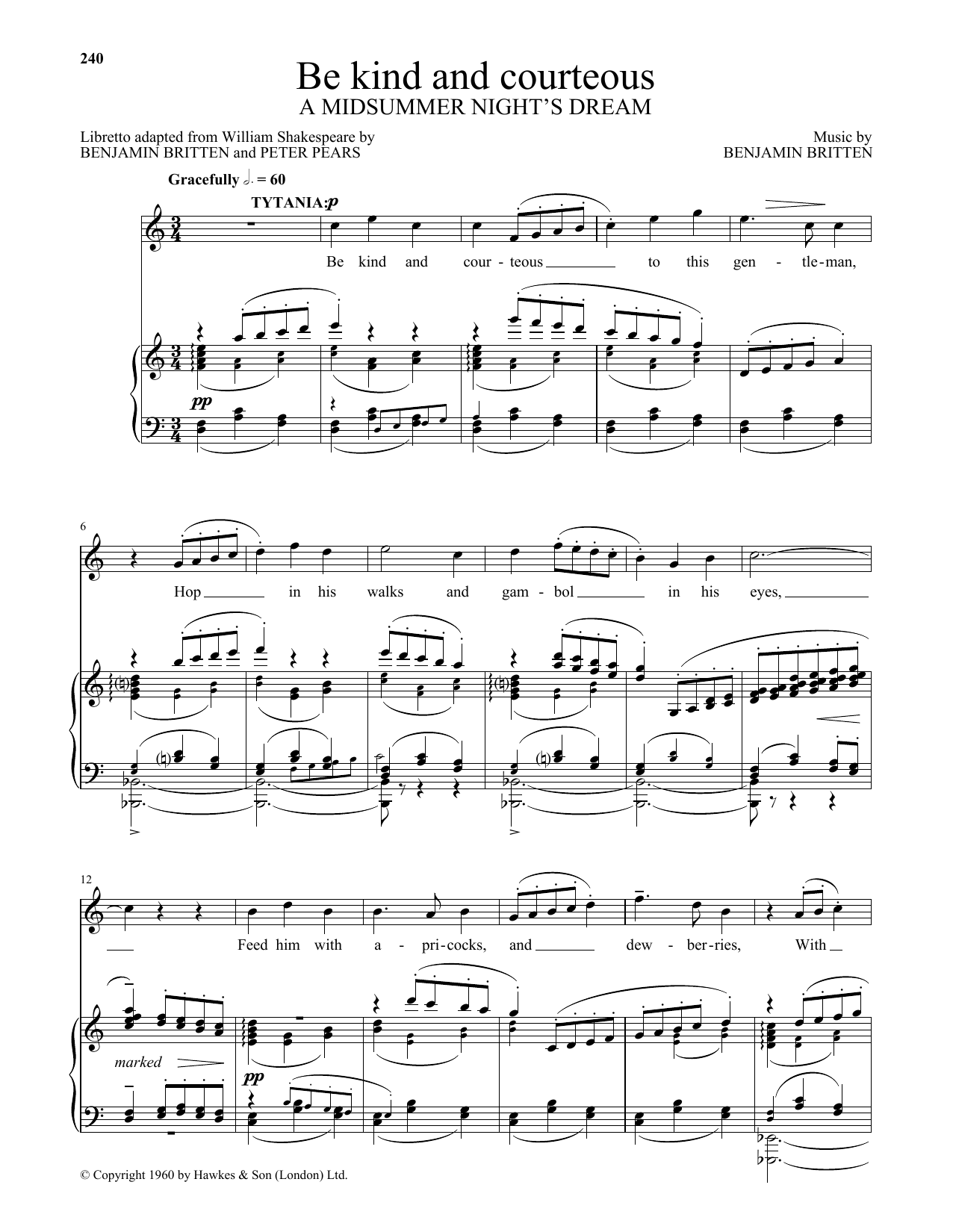 Peter Pears Be Kind And Courteous sheet music notes and chords arranged for Piano & Vocal