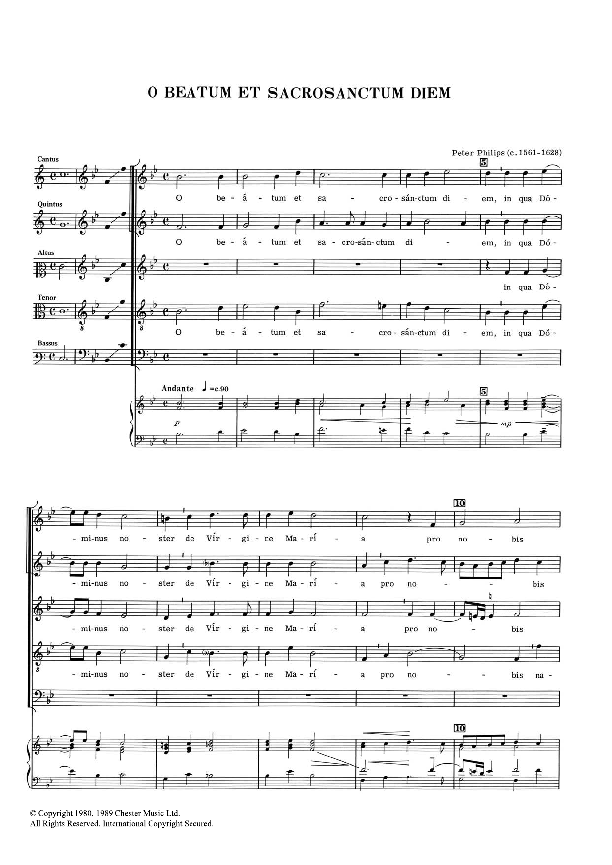 Peter Philips O Beatum Et Sacrosanctum Diem sheet music notes and chords arranged for SATB Choir