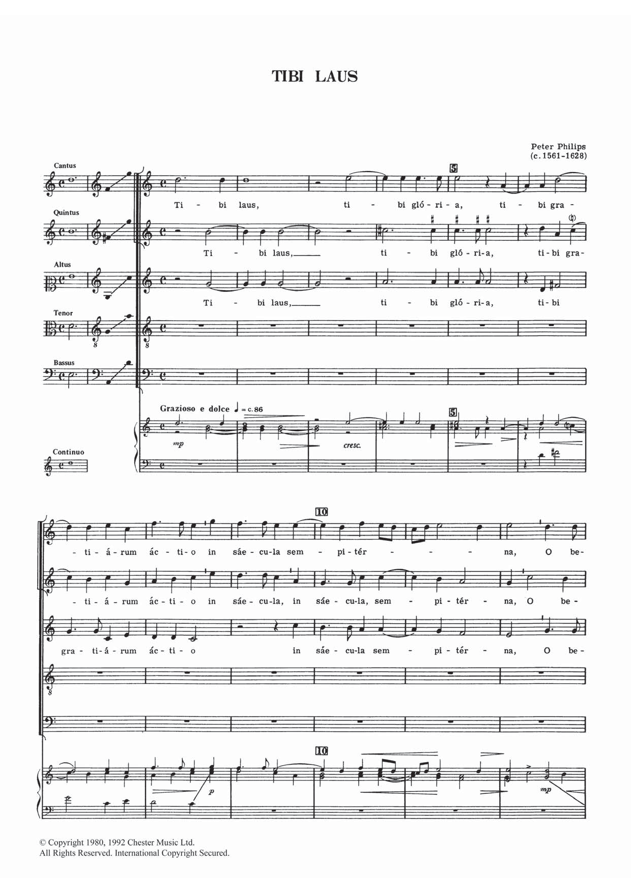 Peter Philips Tibi Laus sheet music notes and chords arranged for Piano, Vocal & Guitar Chords