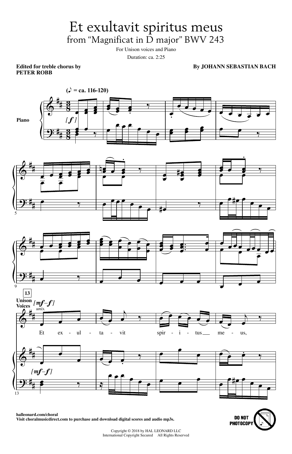 Peter Robb Et Exultavit Spiritus Meus sheet music notes and chords arranged for Unison Choir