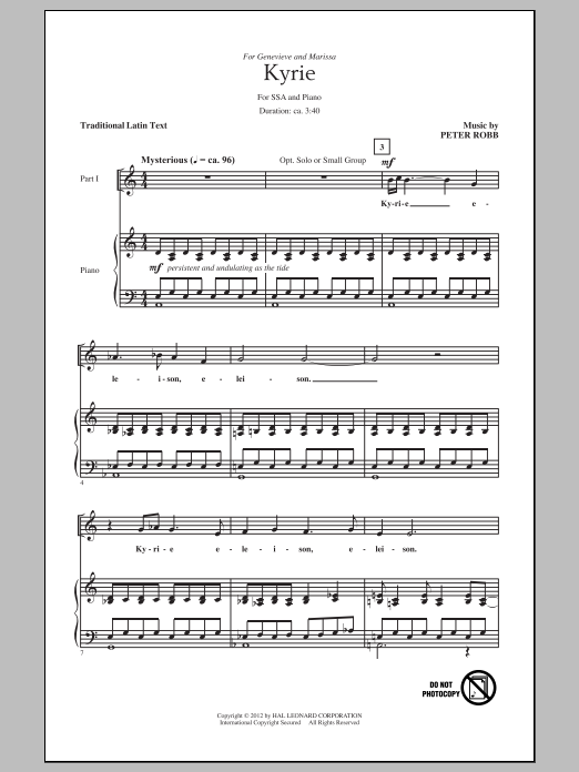 Peter Robb Kyrie And Sanctus sheet music notes and chords arranged for SSA Choir