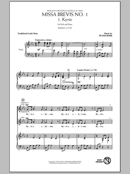 Peter Robb Missa Brevis No. 1 sheet music notes and chords arranged for SSA Choir