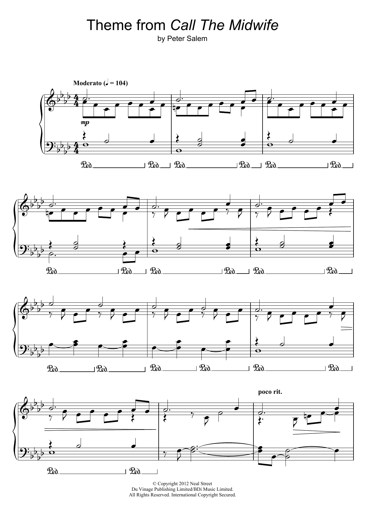 Peter Salem Theme from Call The Midwife sheet music notes and chords arranged for Piano Solo