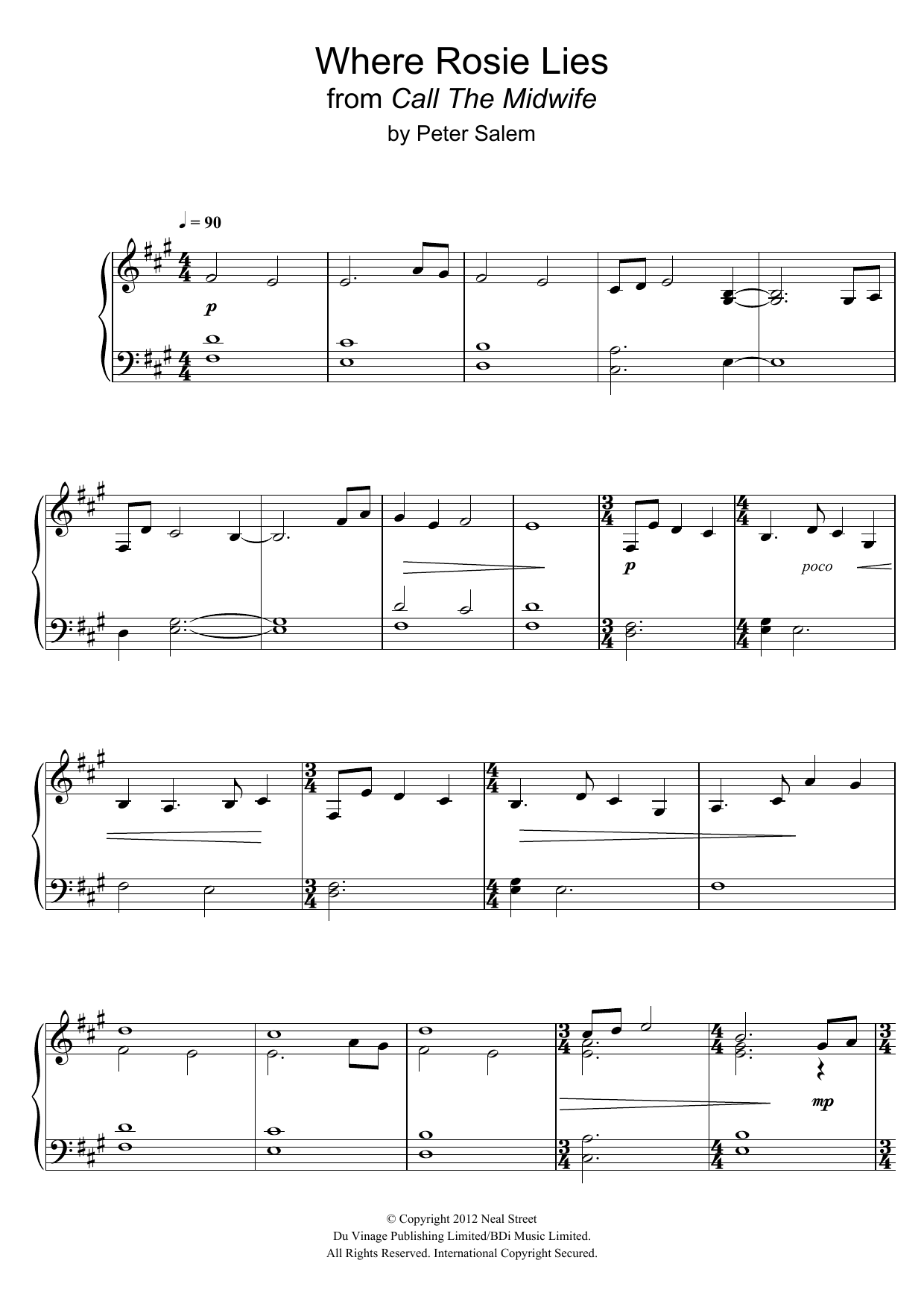 Peter Salem Where Rosie Lies (from 'Call The Midwife') sheet music notes and chords arranged for Piano Solo