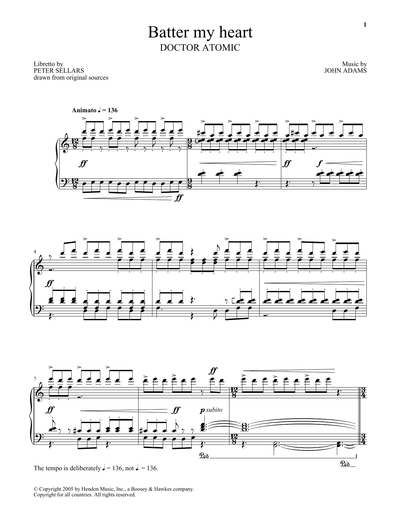 Peter Sellars Batter My Heart sheet music notes and chords arranged for Piano & Vocal
