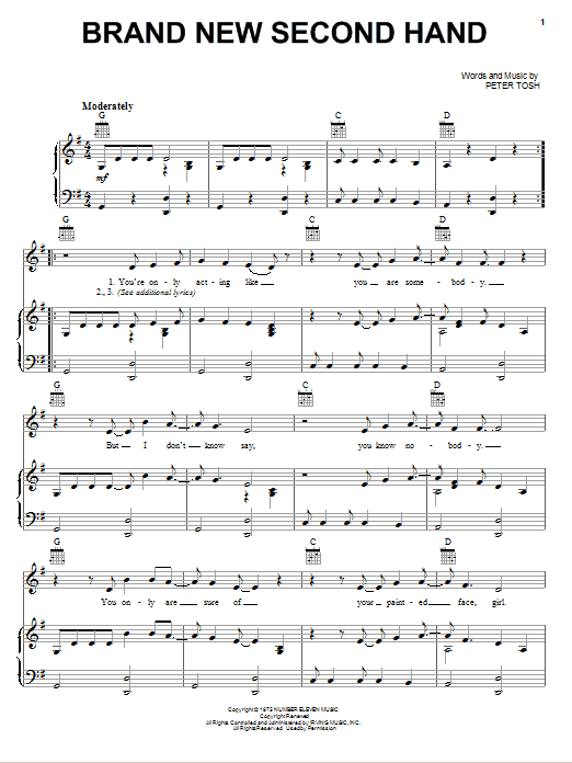 Peter Tosh Brand New Second Hand sheet music notes and chords arranged for Piano, Vocal & Guitar Chords (Right-Hand Melody)