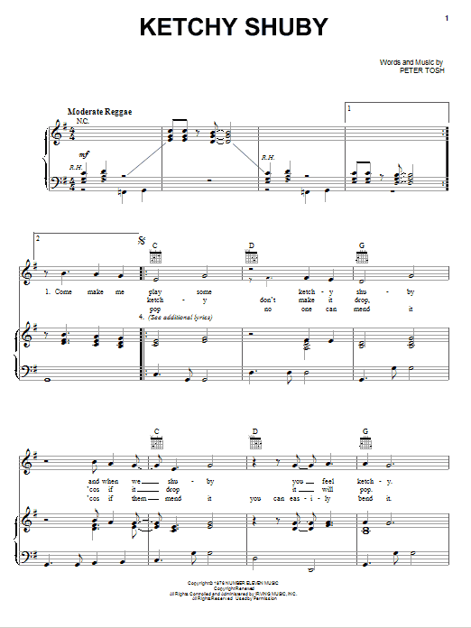 Peter Tosh Ketchy Shuby sheet music notes and chords arranged for Piano, Vocal & Guitar Chords (Right-Hand Melody)