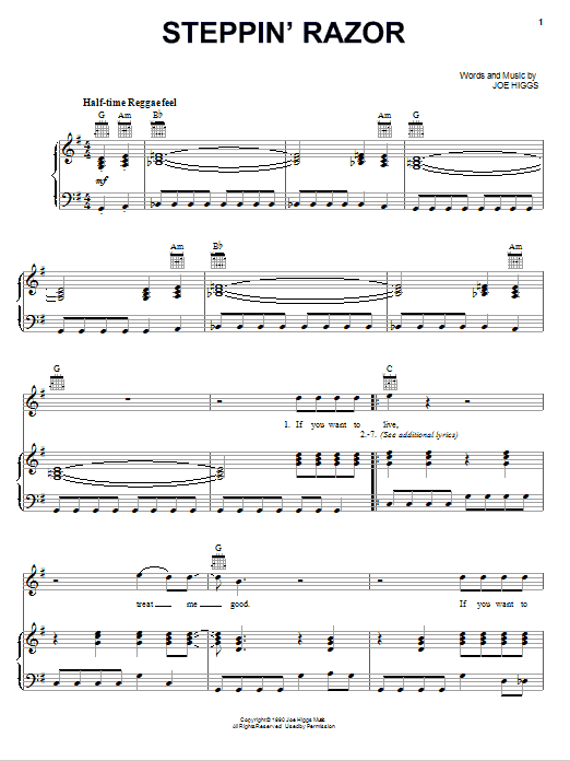 Peter Tosh Steppin' Razor sheet music notes and chords arranged for Piano, Vocal & Guitar Chords (Right-Hand Melody)
