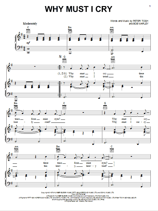 Peter Tosh Why Must I Cry sheet music notes and chords arranged for Piano, Vocal & Guitar Chords (Right-Hand Melody)