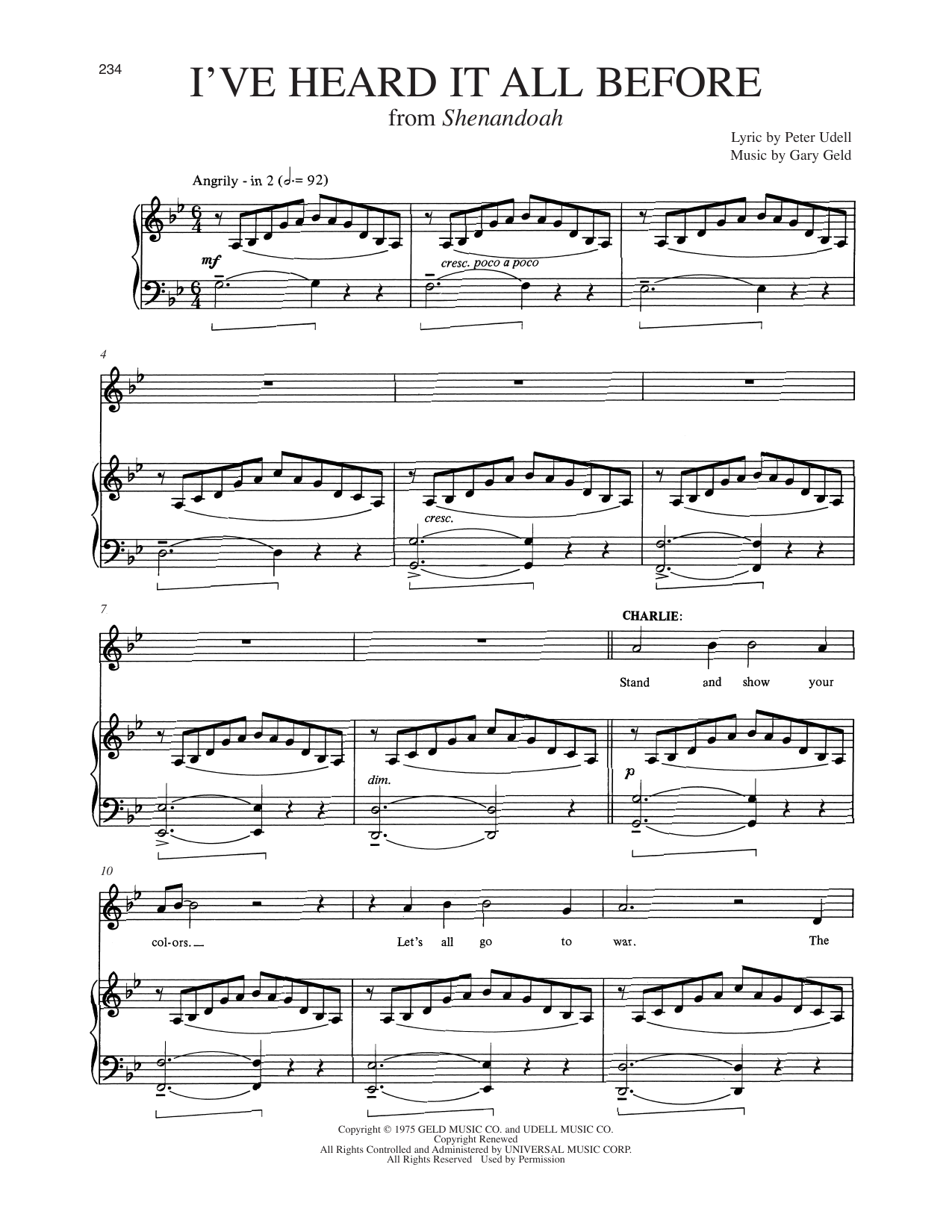 Peter Udell I've Heard It All Before (from Shenandoah) sheet music notes and chords arranged for Piano & Vocal