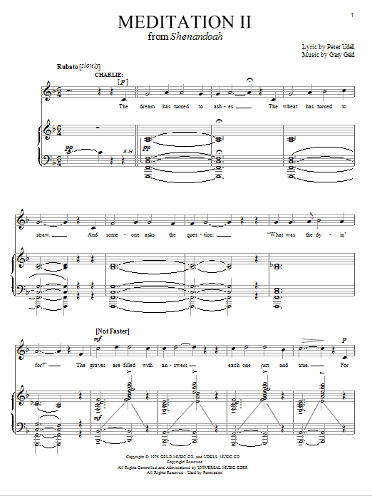 Peter Udell Meditation II sheet music notes and chords arranged for Piano & Vocal