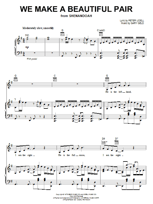 Peter Udell We Make A Beautiful Pair sheet music notes and chords arranged for Piano, Vocal & Guitar Chords (Right-Hand Melody)