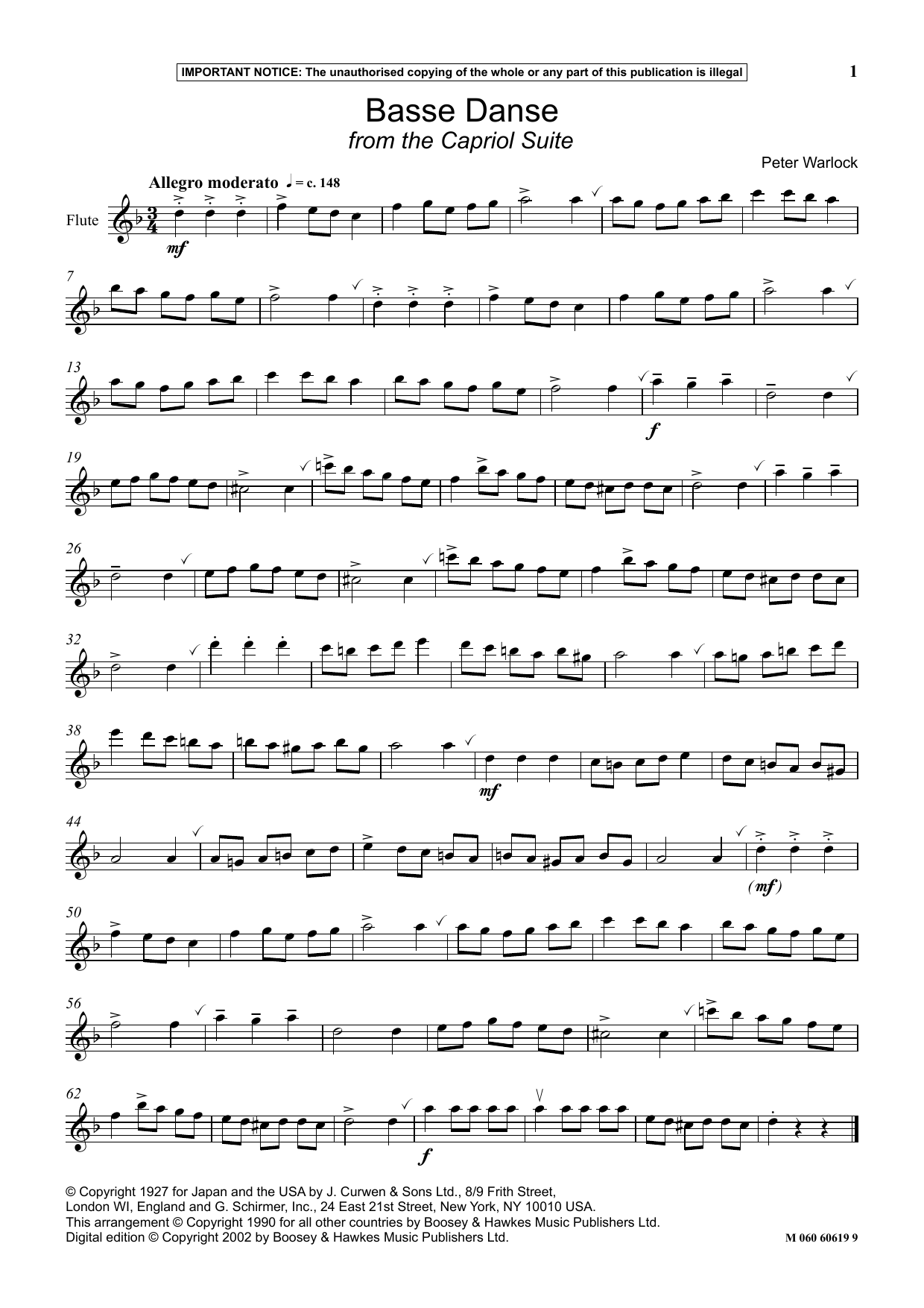 Peter Warlock Basse Danse (from The Capriol Suite) sheet music notes and chords arranged for Instrumental Solo
