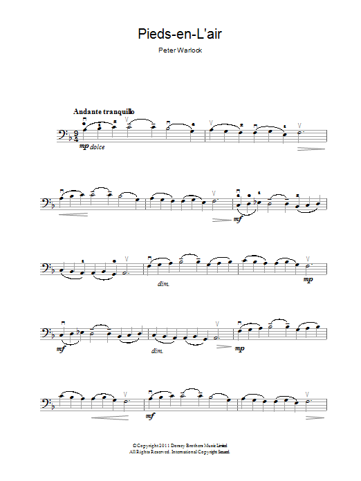 Peter Warlock Pieds-En-L'air sheet music notes and chords arranged for Cello Solo