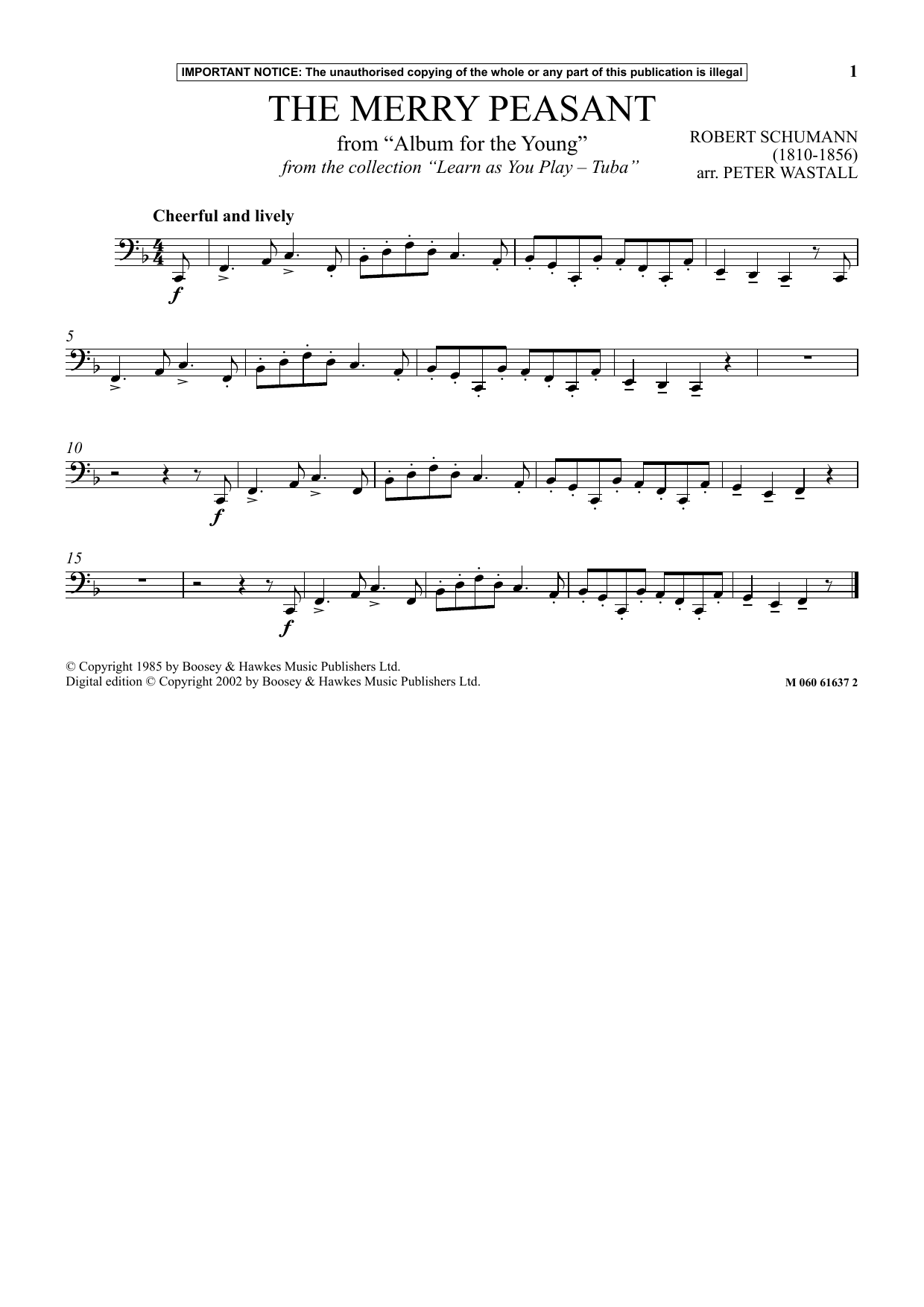 Peter Wastall The Merry Peasant (from Album For The Young) (from Learn As You Play Tuba) sheet music notes and chords arranged for Instrumental Solo