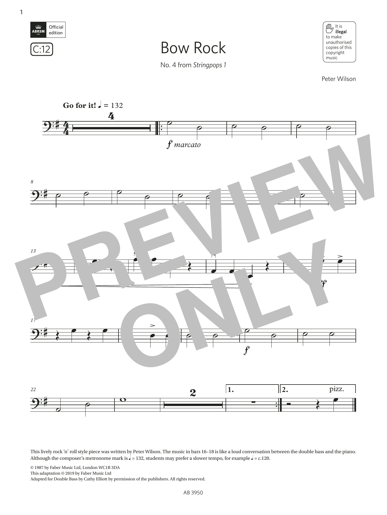 Peter Wilson Bow Rock (Grade Initial, C12, from the ABRSM Double Bass Syllabus from 2024) sheet music notes and chords arranged for String Bass Solo