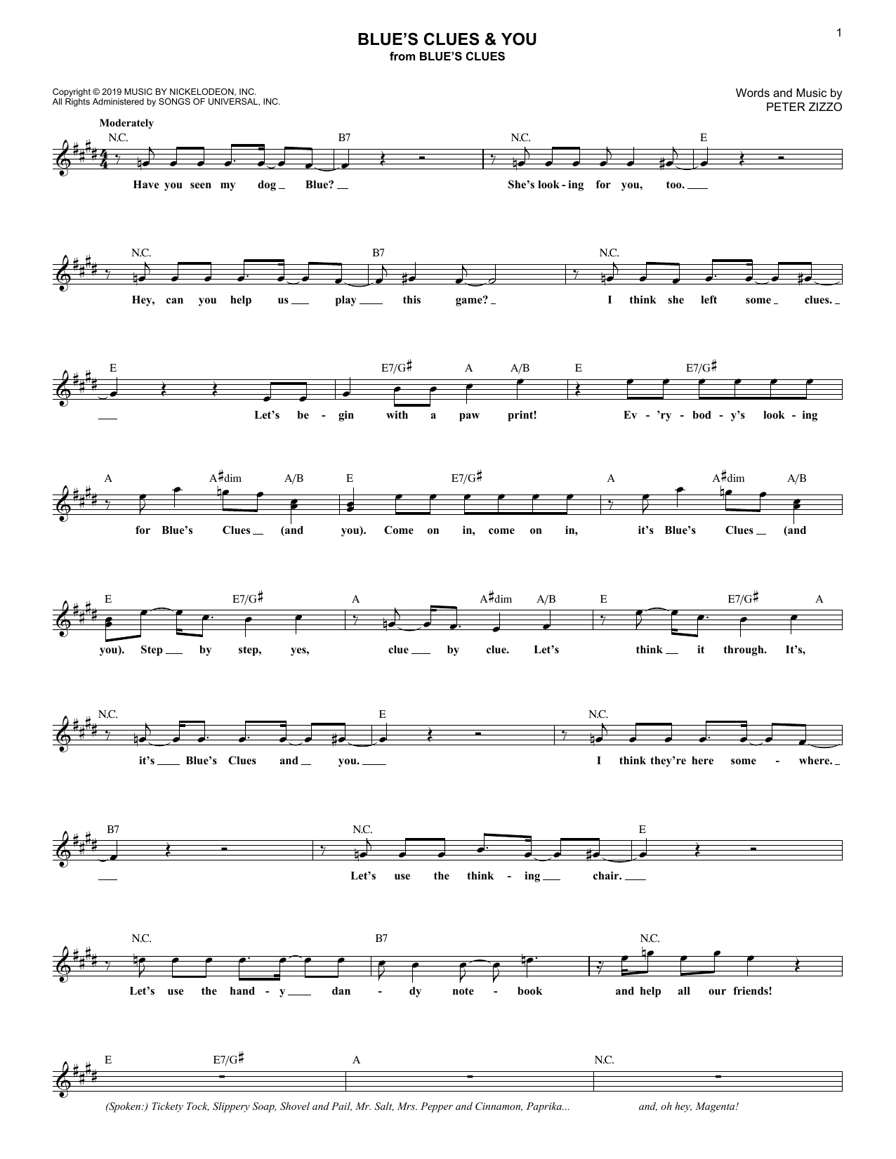 Peter Zizzo Blue's Clues & You sheet music notes and chords arranged for Lead Sheet / Fake Book