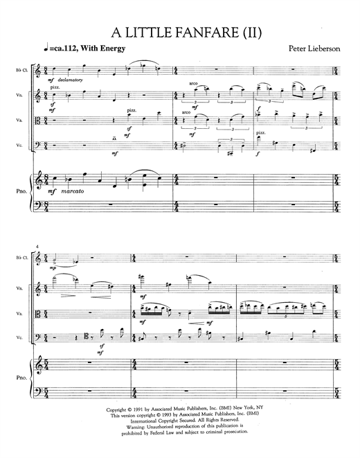 Peter Lieberson Little Fanfare (II) sheet music notes and chords arranged for Chamber Group