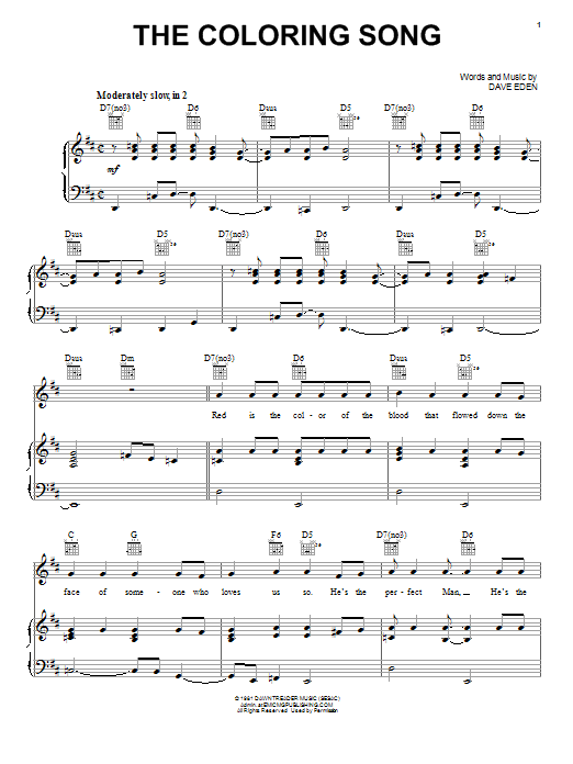 Petra The Coloring Song sheet music notes and chords arranged for Piano, Vocal & Guitar Chords (Right-Hand Melody)