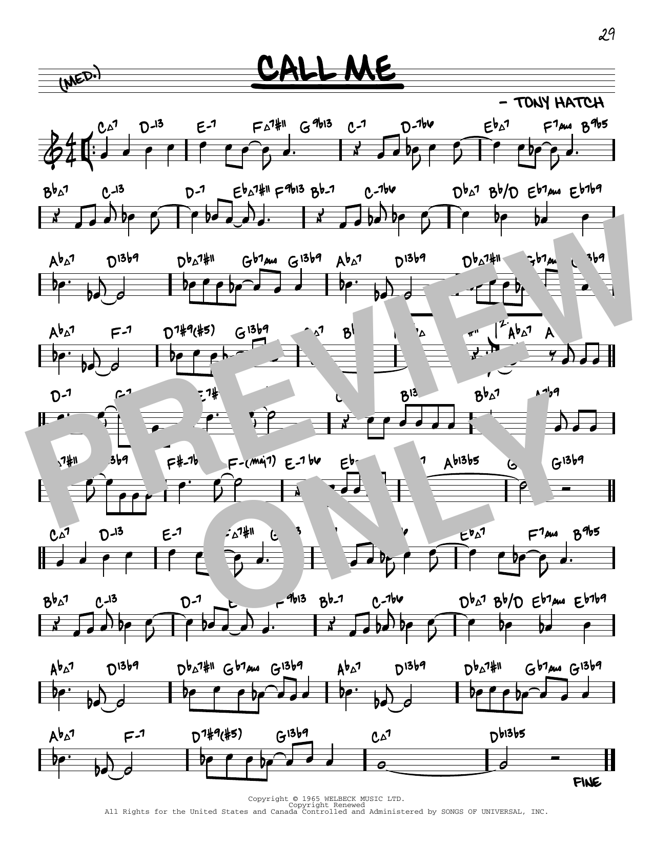 Petula Clark Call Me (arr. David Hazeltine) sheet music notes and chords arranged for Real Book – Enhanced Chords