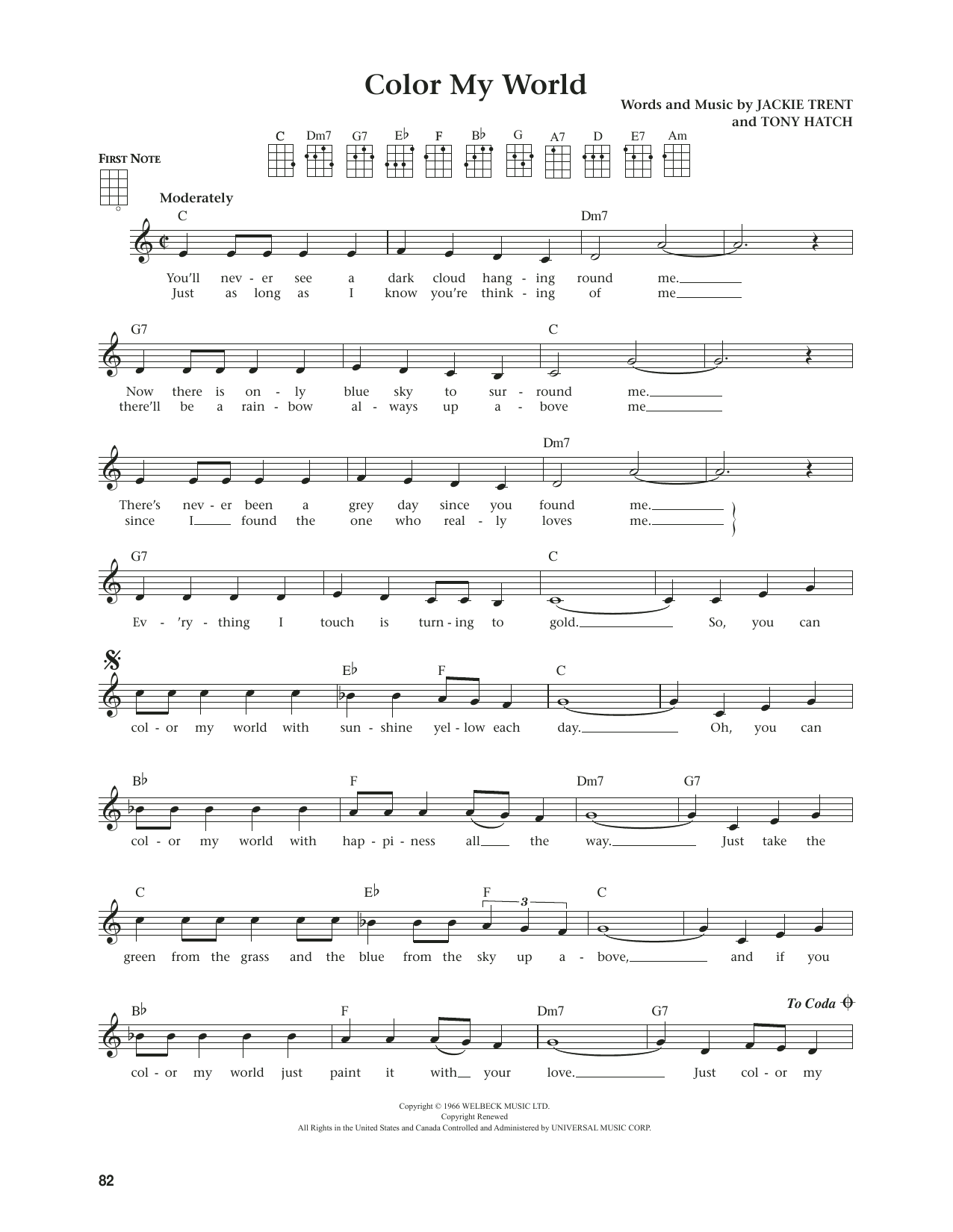 Petula Clark Color My World (from The Daily Ukulele) (arr. Jim Beloff) sheet music notes and chords arranged for Ukulele