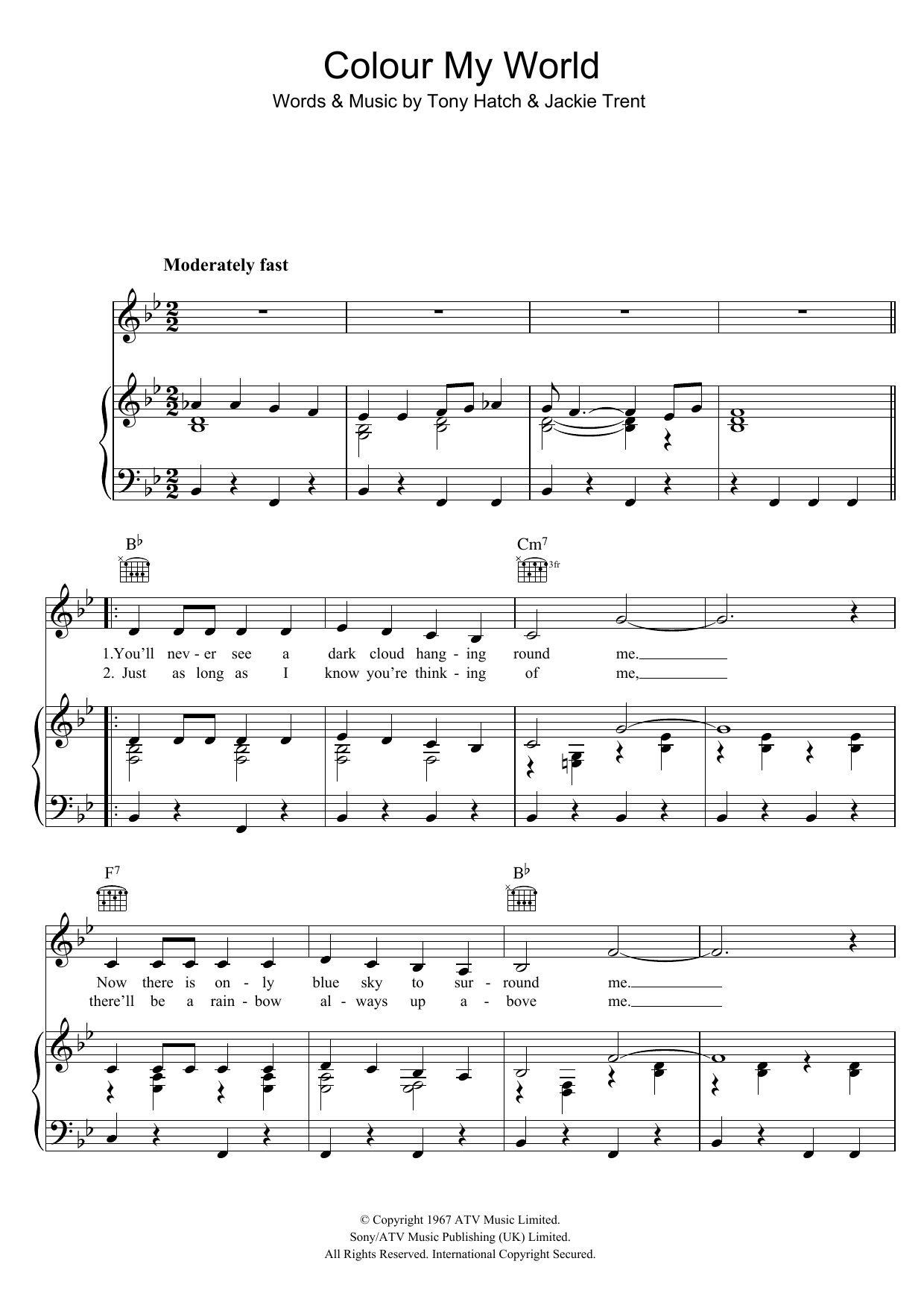 Petula Clark Colour My World sheet music notes and chords arranged for Piano, Vocal & Guitar Chords