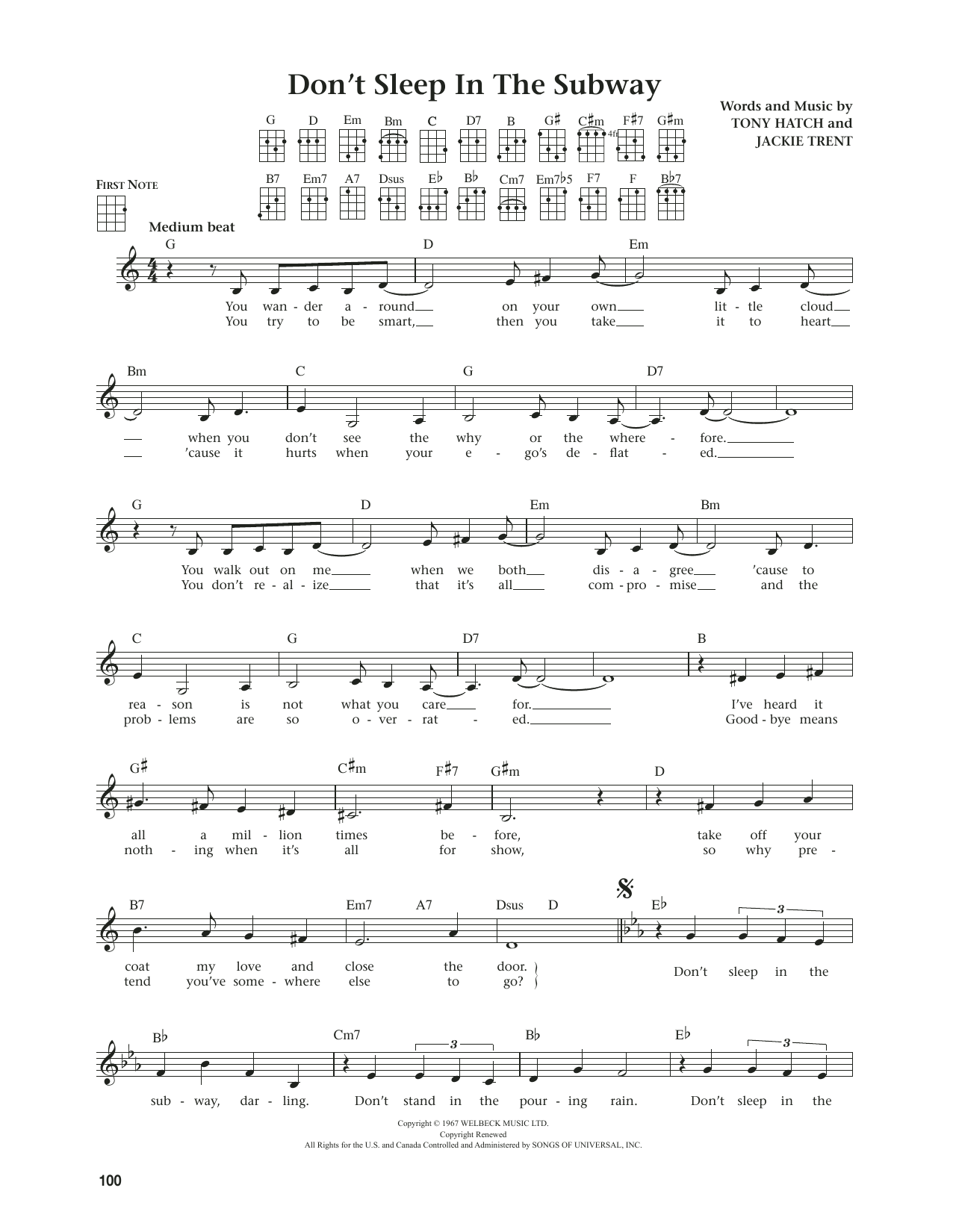 Petula Clark Don't Sleep In The Subway (from The Daily Ukulele) (arr. Jim Beloff) sheet music notes and chords arranged for Ukulele