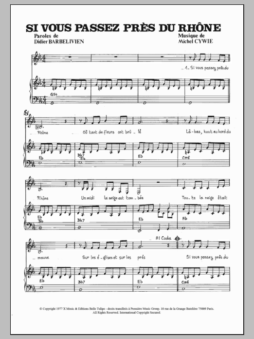 Petula Clark Si Vous Passez Pres Du Rhone sheet music notes and chords arranged for Piano & Vocal