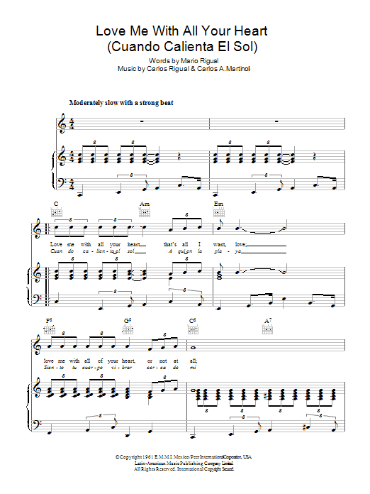 Petula Clark Love Me With All Your Heart (Cuando Calienta El Sol) sheet music notes and chords arranged for Piano, Vocal & Guitar Chords